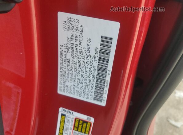 5FNRL6H64SB037647 2025 HONDA ODYSSEY Красный Вид наклейки с VIN-кодом