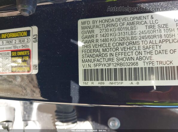 5FPYK3F12RB032968 2024 HONDA RIDGELINE Black Vista del compartimento del motor