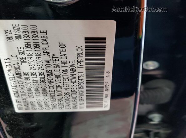 5FPYK3F15PB047591 2023 HONDA RIDGELINE Черный Вид наклейки с VIN-кодом