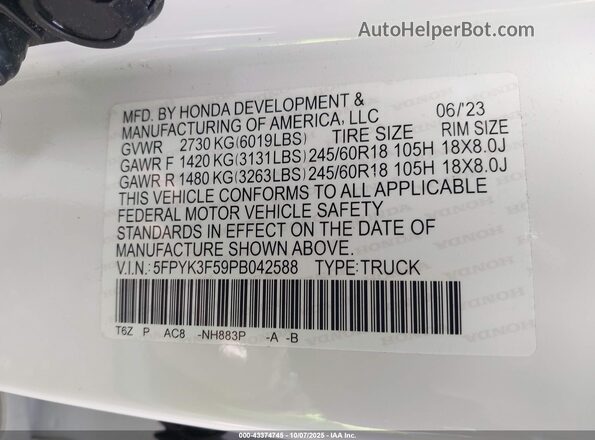 5FPYK3F59PB042588 2023 HONDA RIDGELINE Белый Вид подкапотного пространства