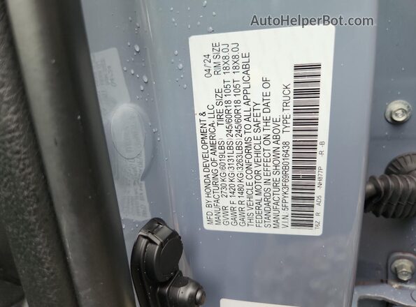 5FPYK3F69RB016438 2024 HONDA RIDGELINE Синий Вид наклейки с VIN-кодом