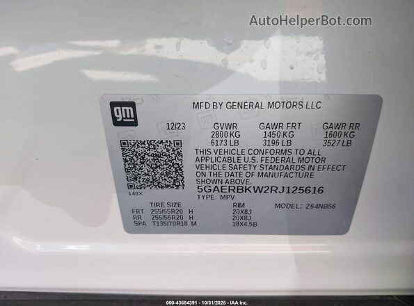 5GAERBKW2RJ125616 2024 BUICK ENCLAVE White Widok komory silnika