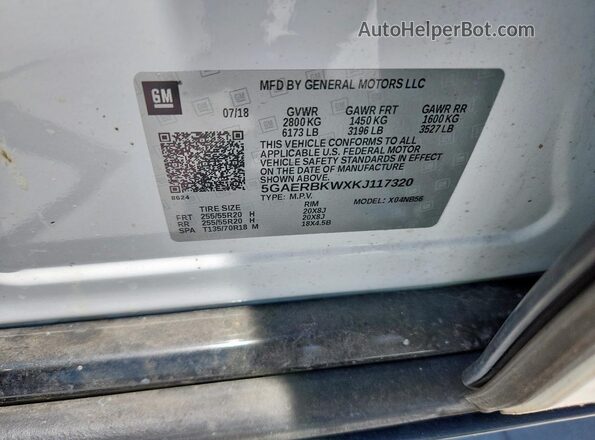 5GAERBKWXKJ117320 2019 BUICK ENCLAVE Белый Вид наклейки с VIN-кодом