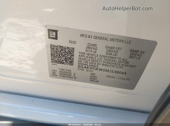 5GAEVCKW1MJ149044 2021 BUICK ENCLAVE White Widok komory silnika