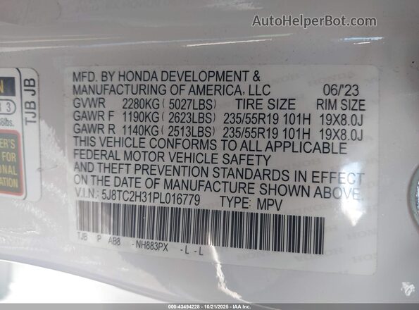 5J8TC2H31PL016779 2023 ACURA RDX White Вид підкапотного простору