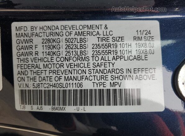 5J8TC2H40SL011106 2025 ACURA RDX Синий Панорамный вид салона 360°