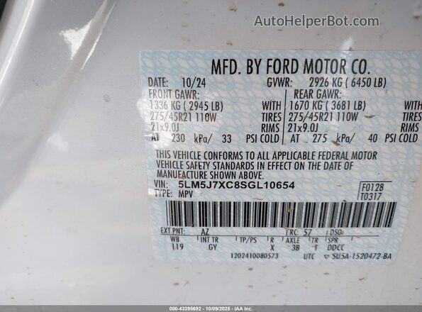 5LM5J7XC8SGL10654 2025 LINCOLN AVIATOR Белый Вид подкапотного пространства