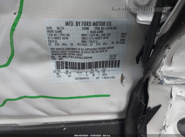 5LM5J7XCXSGL29240 2025 LINCOLN AVIATOR Белый Вид подкапотного пространства