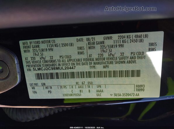 5LMCJ2C98MUL20447 2021 LINCOLN CORSAIR Black Engine compartment view
