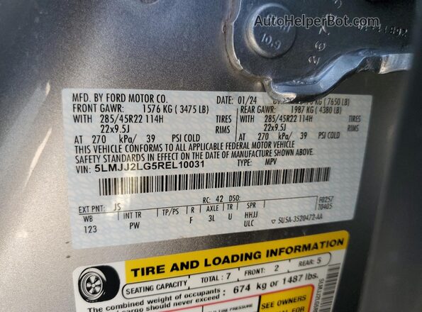 5LMJJ2LG5REL10031 2024 LINCOLN NAVIGATOR Серый Вид наклейки с VIN-кодом