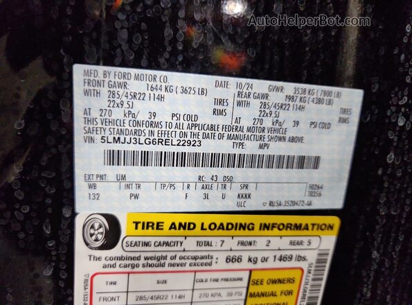 5LMJJ3LG6REL22923 2024 LINCOLN NAVIGATOR Черный Вид наклейки с VIN-кодом