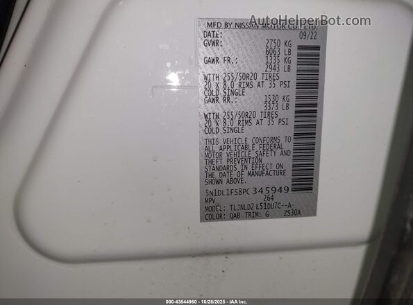 5N1DL1FS8PC345949 2023 INFINITI QX60 White Widok komory silnika
