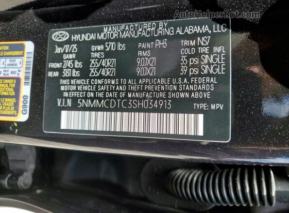 5NMMCDTC3SH034913 2025 GENESIS GV70 Black Vista de la etiqueta del VIN