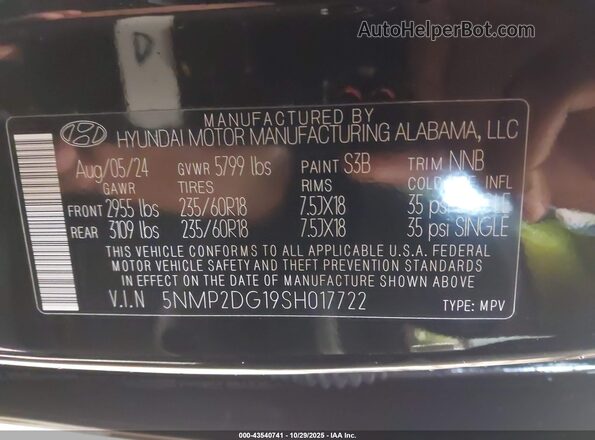 5NMP2DG19SH017722 2025 HYUNDAI SANTA FE HYBRID Black Widok komory silnika