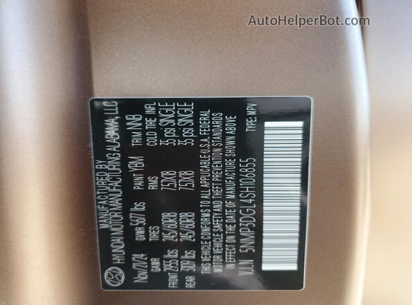 5NMP3DGL4SH106855 2025 HYUNDAI SANTA Коричневый Вид наклейки с VIN-кодом