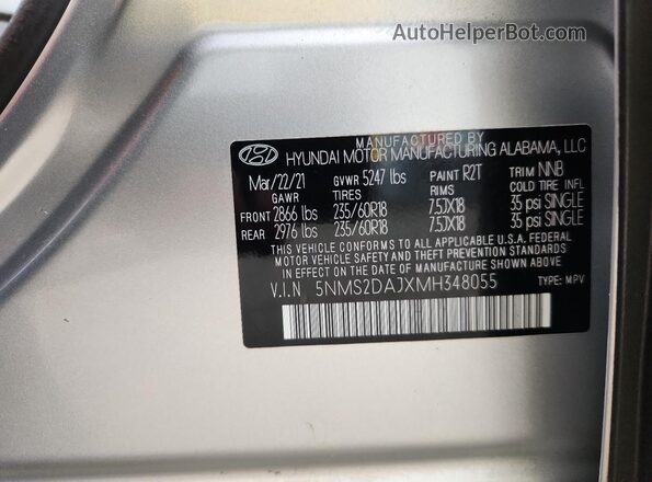 5NMS2DAJXMH348055 2021 HYUNDAI SANTA Silver Engine compartment view