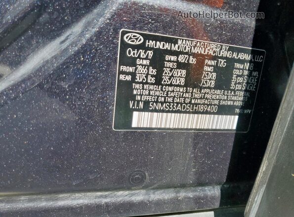 5NMS33AD5LH189400 2020 HYUNDAI SANTA Черный Вид подкапотного пространства