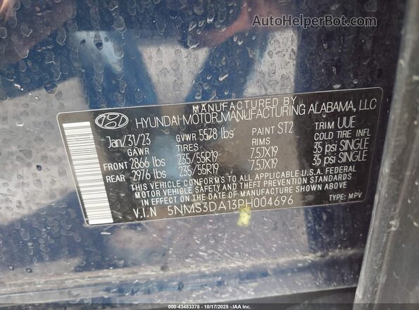 5NMS3DA13PH004696 2023 HYUNDAI SANTA FE HYBRID Blue Widok komory silnika