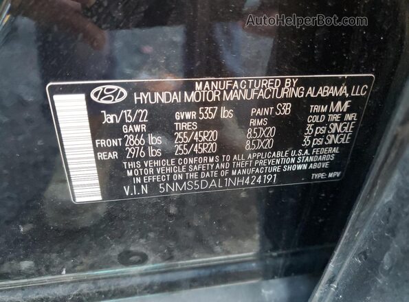5NMS5DAL1NH424191 2022 HYUNDAI SANTA FE CALLIGRAPHY Black სალონის 360-გრადუსიანი ხედი