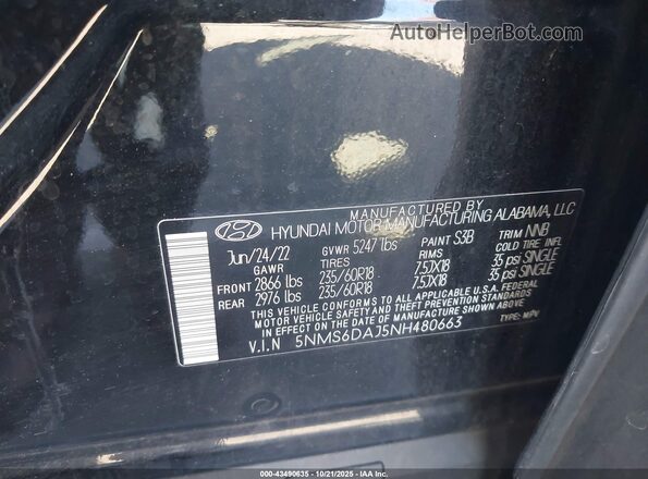 5NMS6DAJ5NH480663 2022 HYUNDAI SANTA FE Black Widok komory silnika