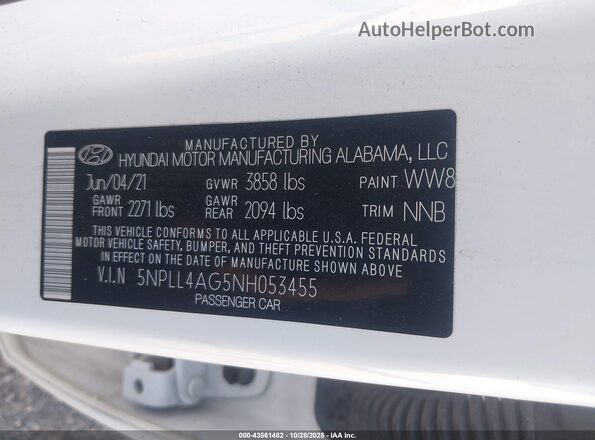 5NPLL4AG5NH053455 2022 HYUNDAI ELANTRA Белый Вид подкапотного пространства
