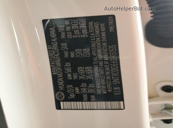 5NTJCDDE6SH131515 2025 HYUNDAI SANTA White VIN կոդի պիտակի տեսք