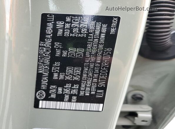 5NTJEDDF2RH107516 2024 HYUNDAI SANTA Gray Widok naklejki z numerem VIN