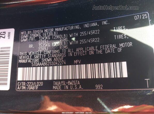 5TDAAAB62SS042274 2025 LEXUS TX 350 Black Вид підкапотного простору
