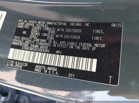 5TDACAB56SS064084 2025 TOYOTA LIMITED Gray Widok komory silnika