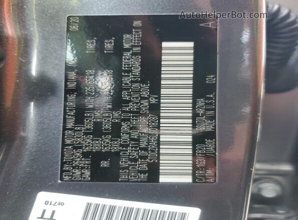 5TDCZRAH6LS018287 2020 TOYOTA HIGHLANDER Gray Widok naklejki z numerem VIN