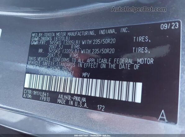 5TDERKEC5PS178147 2023 TOYOTA SIENNA Gray Engine compartment view
