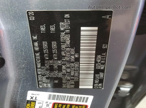 5TDFZRBH2LS019853 2020 TOYOTA HIGHLANDER Silver Vista interior de 360 grados