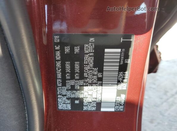 5TDJZRFH8JS837718 2018 TOYOTA HIGHLANDER Burgundy VIN კოდის სტიკერის ხედი