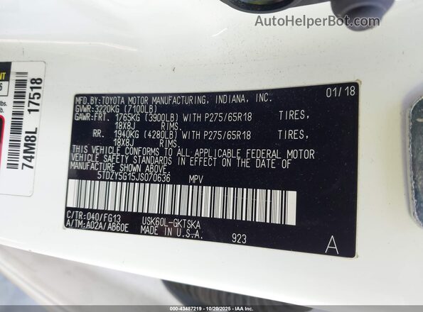 5TDZY5G15JS070636 2018 TOYOTA SEQUOIA Белый Вид подкапотного пространства