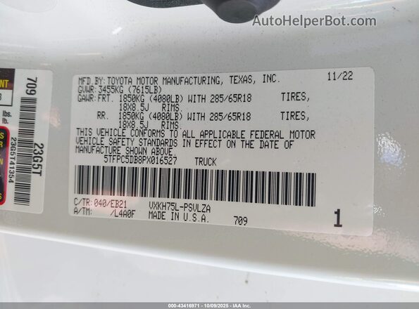 5TFPC5DB8PX016527 2023 TOYOTA TUNDRA HYBRID White Engine compartment view