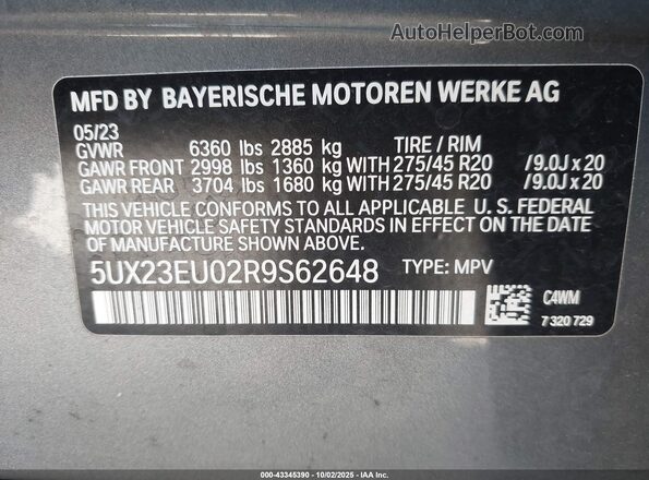 5UX23EU02R9S62648 2024 BMW X5 Серебряный Вид подкапотного пространства