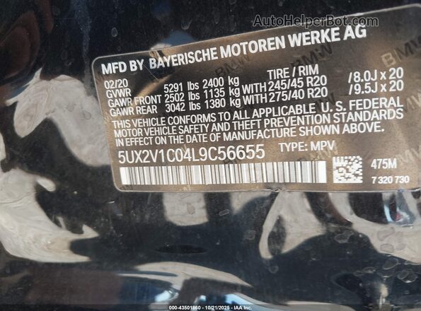 5UX2V1C04L9C56655 2020 BMW X4 Black Vista del compartimento del motor