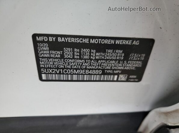 5UX2V1C05M9E84889 2021 BMW X4 Белый Вид наклейки с VIN-кодом