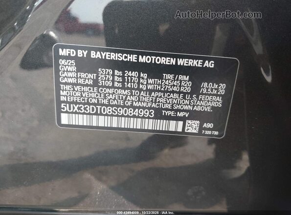 5UX33DT08S9084993 2025 BMW X4 Черный Вид подкапотного пространства