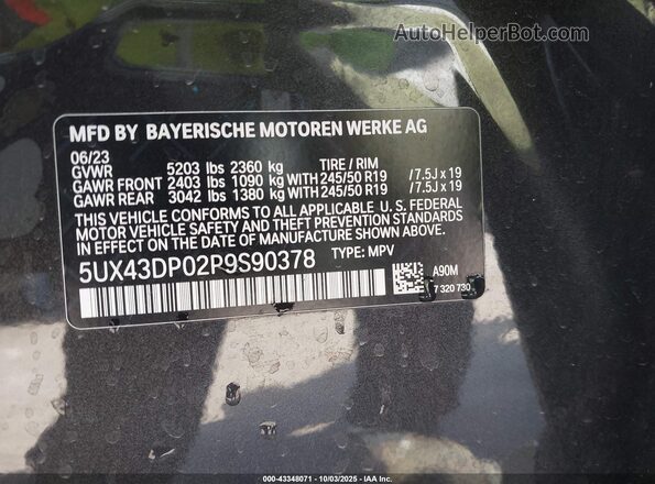 5UX43DP02P9S90378 2023 BMW X3 Black Շարժիչի բաժամունքի տեսք
