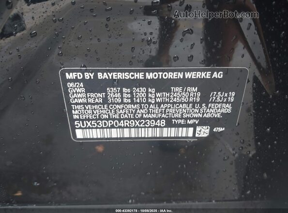 5UX53DP04R9X23948 2024 BMW X3 Black Вид підкапотного простору