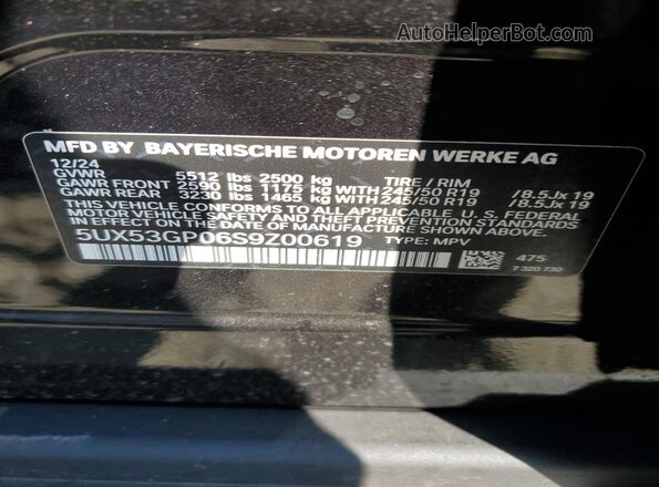 5UX53GP06S9Z00619 2025 BMW X3 Black 360 interior view