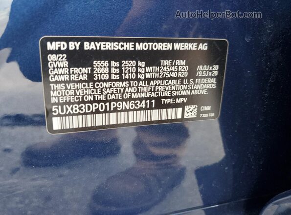 5UX83DP01P9N63411 2023 BMW X3 Синий Вид подкапотного пространства