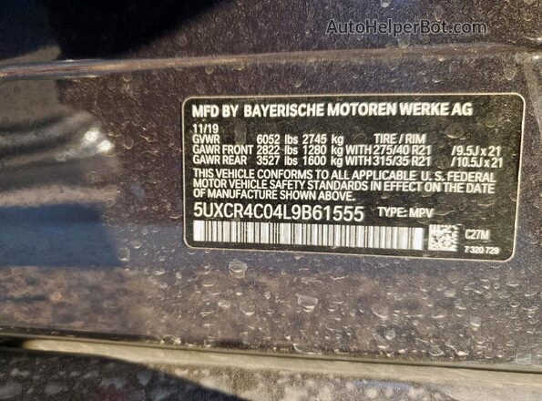 5UXCR4C04L9B61555 2020 BMW X5 Черный Вид наклейки с VIN-кодом