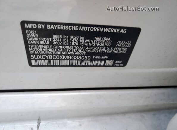 5UXCY8C0XM9G38050 2021 BMW X6 Белый Вид наклейки с VIN-кодом