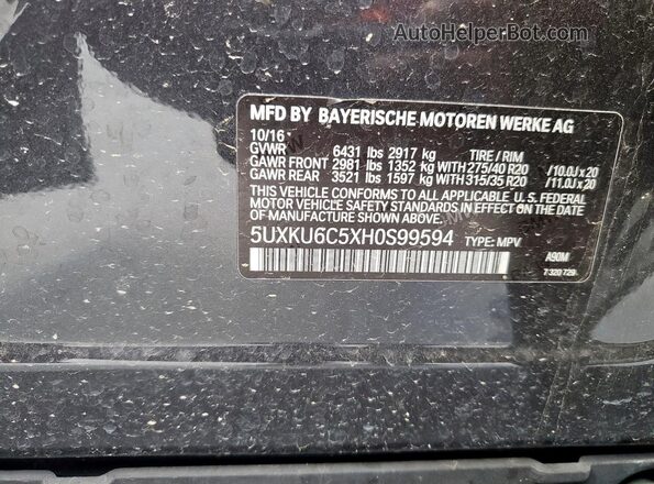 5UXKU6C5XH0S99594 2017 BMW X6 Угольный Вид подкапотного пространства