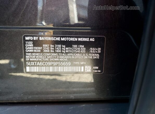 5UXTA6C09P9P55659 2023 BMW X5 Black Панорамний вид салону 360°