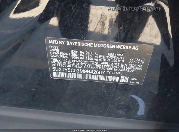 5UXTY5C03M9H42667 2021 BMW X3 Черный Вид подкапотного пространства