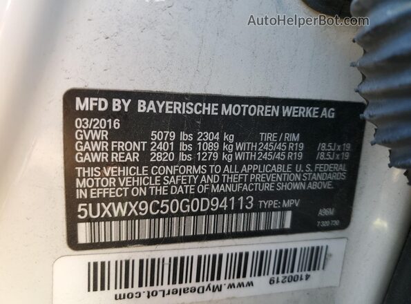 5UXWX9C50G0D94113 2016 BMW X3 Белый Вид наклейки с VIN-кодом