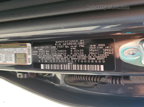 5XYADFS57TG008969 2026 KIA EV9 Черный Вид наклейки с VIN-кодом